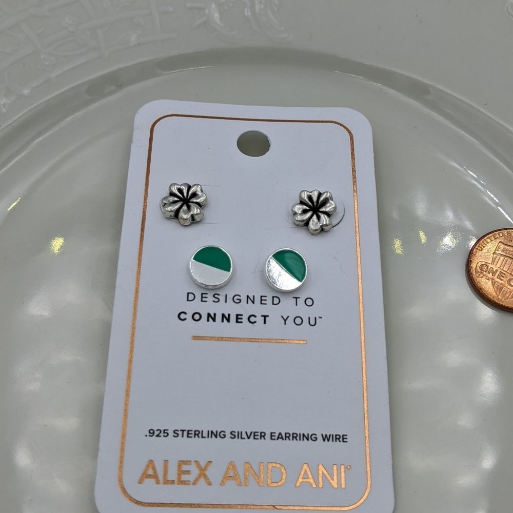 Alex and Ani Sterling Silver Green Set of Earrings - Picture 2 of 5
